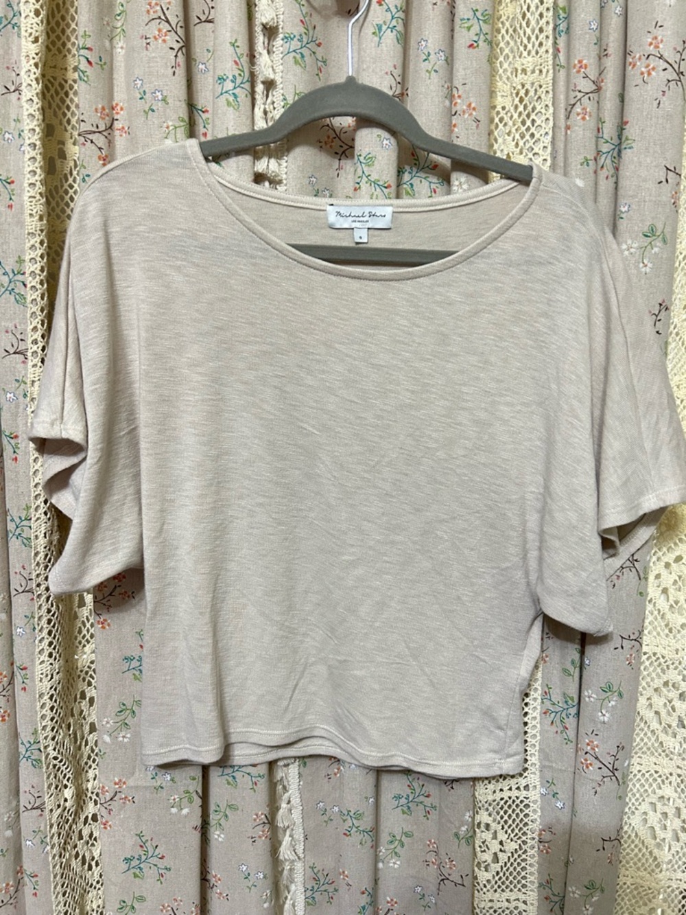 Michael Stars Boxy Tee Small Beige Slub Knit Short Sleeve Made USA NWOT